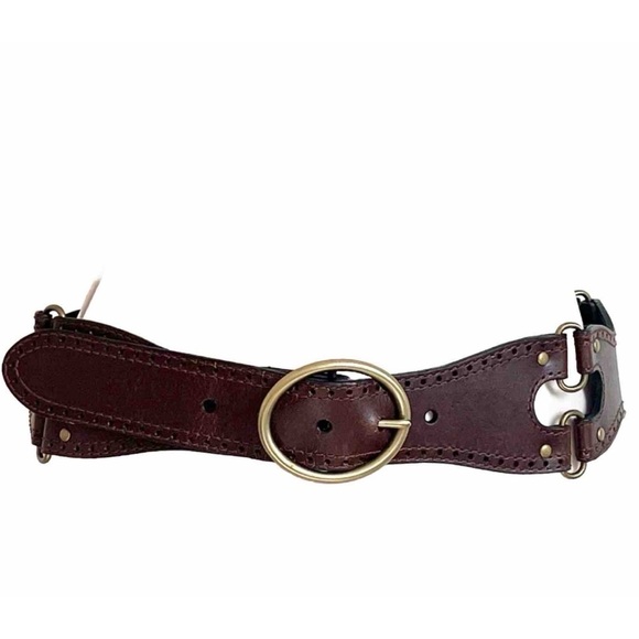 Vintage Leather Brown & Brass Studded Buckle Women’s Belt Size Small Target - Picture 1 of 8